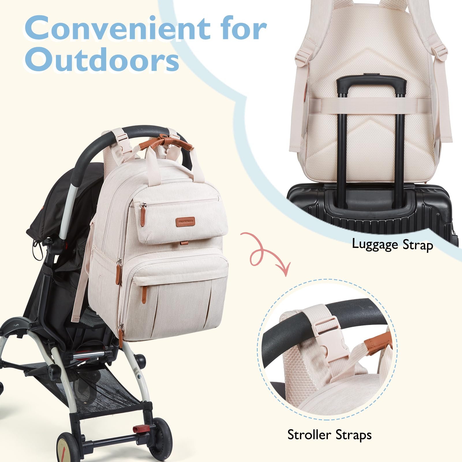 Mommore stylish leather-trim details add a polished look and gift-ready appeal.