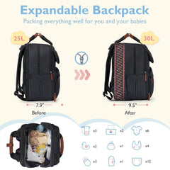 mommore diaper bag layout with two large compartments for baby essentials