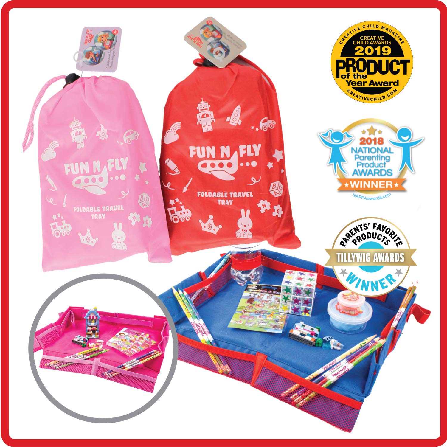 Mommy Brain Creatives Fun N Fly Tray blue adjustable straps secure it to airplane tray