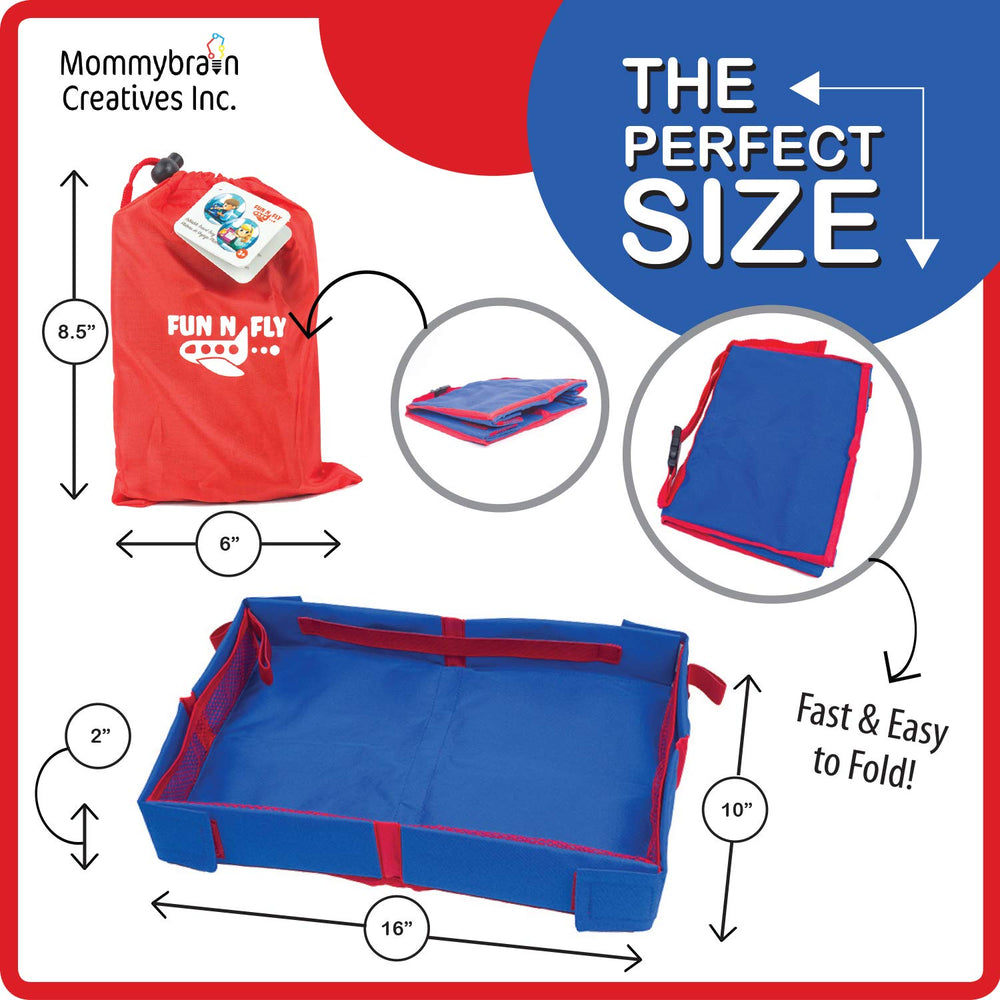 Mommy Brain Creatives Fun N Fly Tray blue open demonstrates instant play surface on the plane