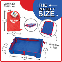 Mommy Brain Creatives Fun N Fly Tray blue open demonstrates instant play surface on the plane
