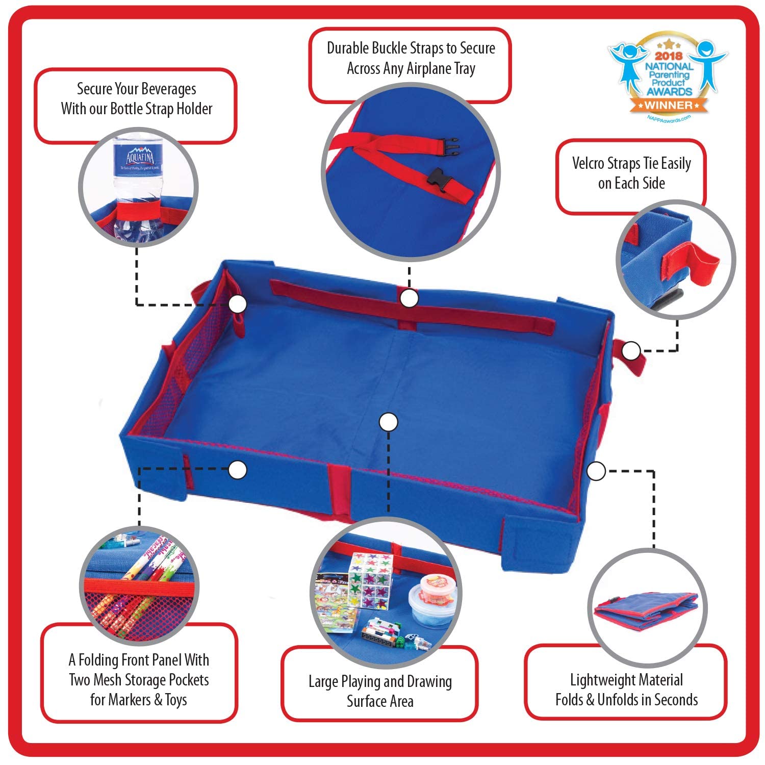 Mommy Brain Creatives Fun N Fly Tray blue front panel folds up for quick playtime access