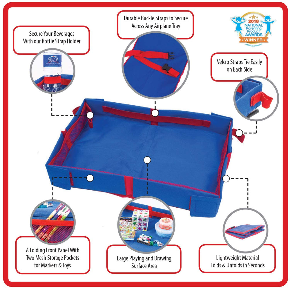 Mommy Brain Creatives Fun N Fly Tray blue front panel folds up for quick playtime access
