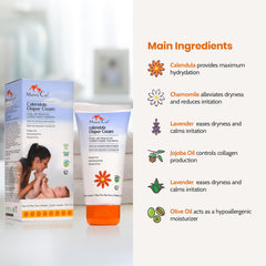 Mommy Care Calendula Cream texture shows light, non-greasy barrier ideal for frequent use.