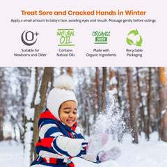 Outdoor winter protection from Mommy Care shields exposed skin on windy days.