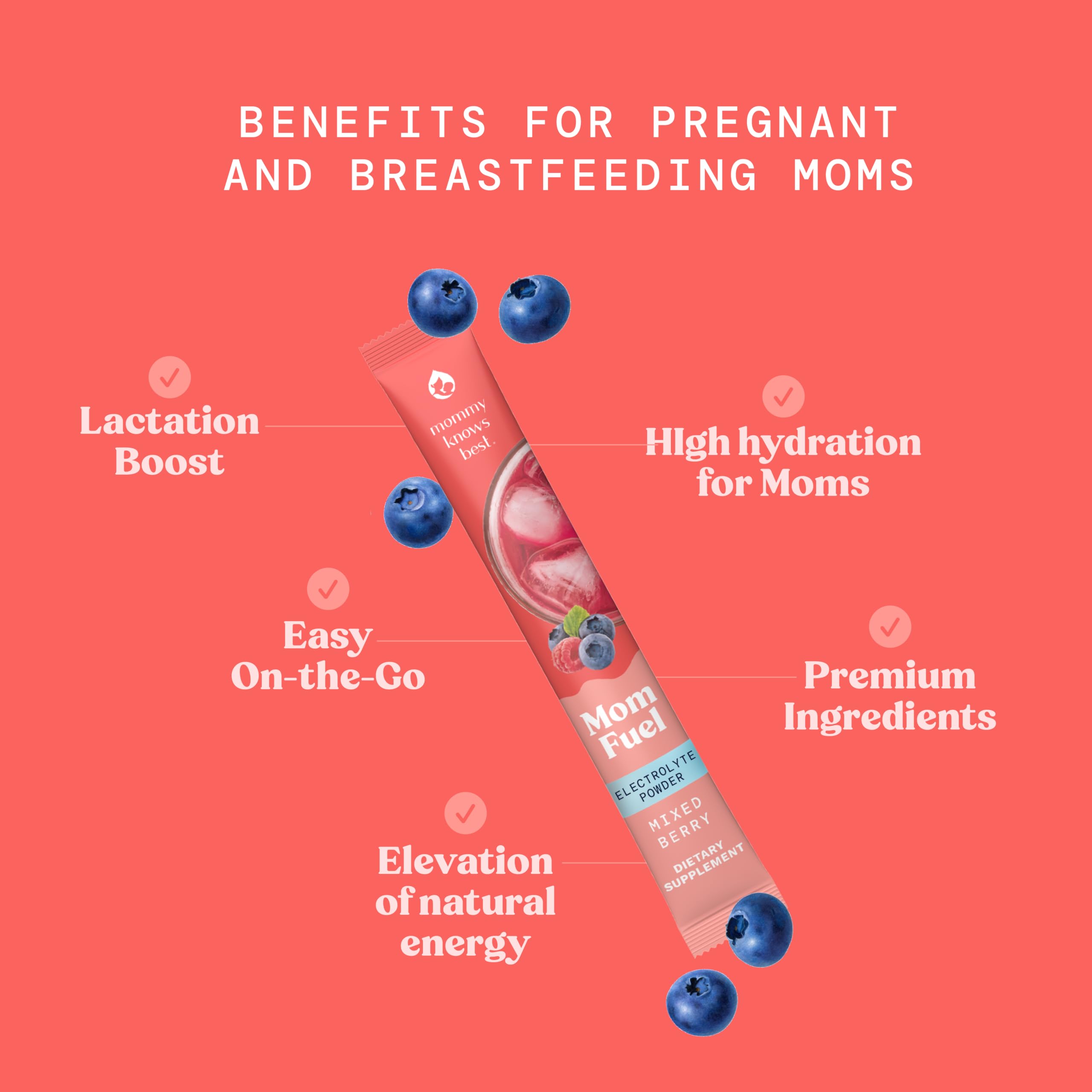 Mommy Knows Best Mom Fuel berry flavor label – gluten-free, plant-based nutrition.