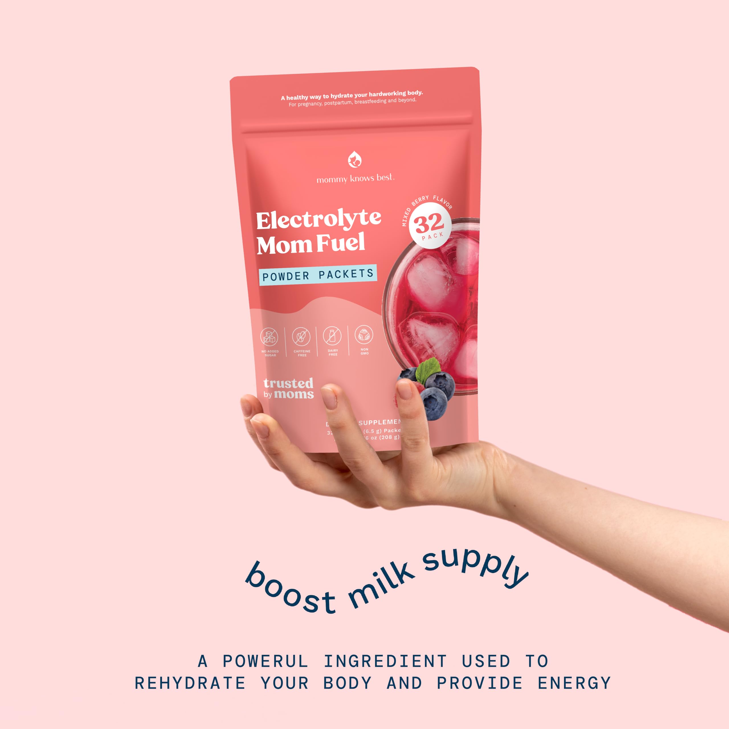 Mommy Knows Best Mom Fuel packaging box – electrolytes and trace minerals.