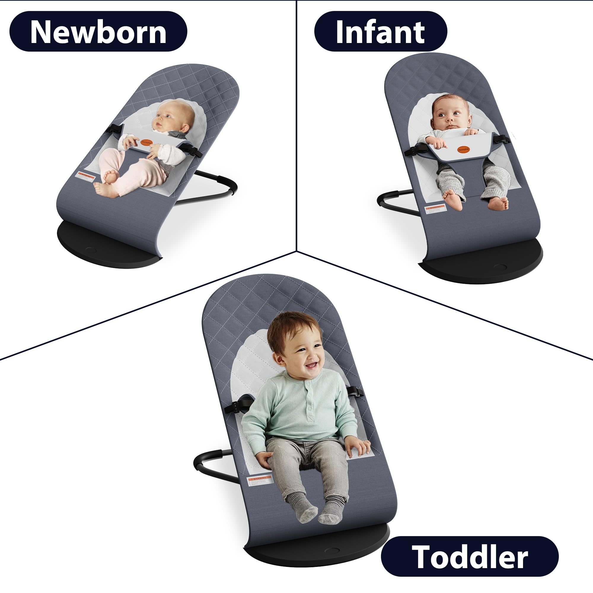 Mommyhug portable bouncer gray detachable toy bar encourages gentle play.
