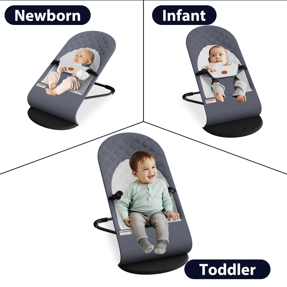 Mommyhug portable bouncer gray detachable toy bar encourages gentle play.