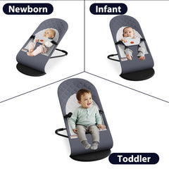 Mommyhug portable bouncer gray detachable toy bar encourages gentle play.