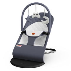 Mommyhug portable bouncer gray fabric seat provides secure infant support for naptime.
