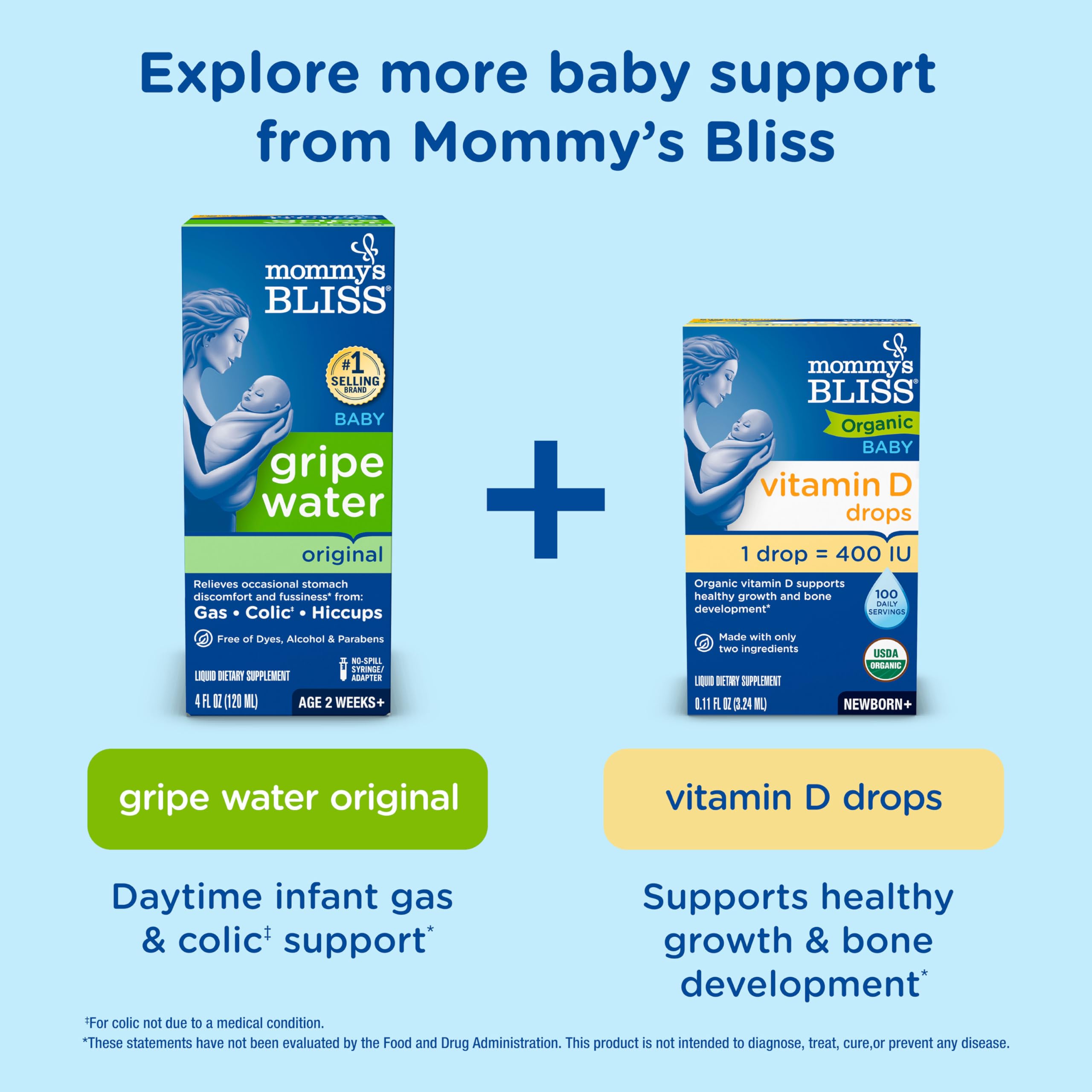 BPA-free, recyclable packaging for Mommy's Bliss Gas Relief Drops.