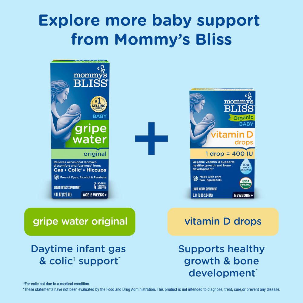 BPA-free, recyclable packaging for Mommy's Bliss Gas Relief Drops.