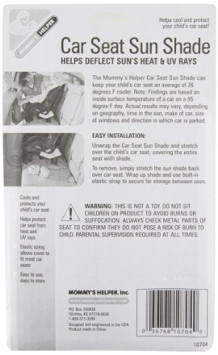 Mommy's Helper car seat sun shade cover fully drawn protecting child from direct sunlight.