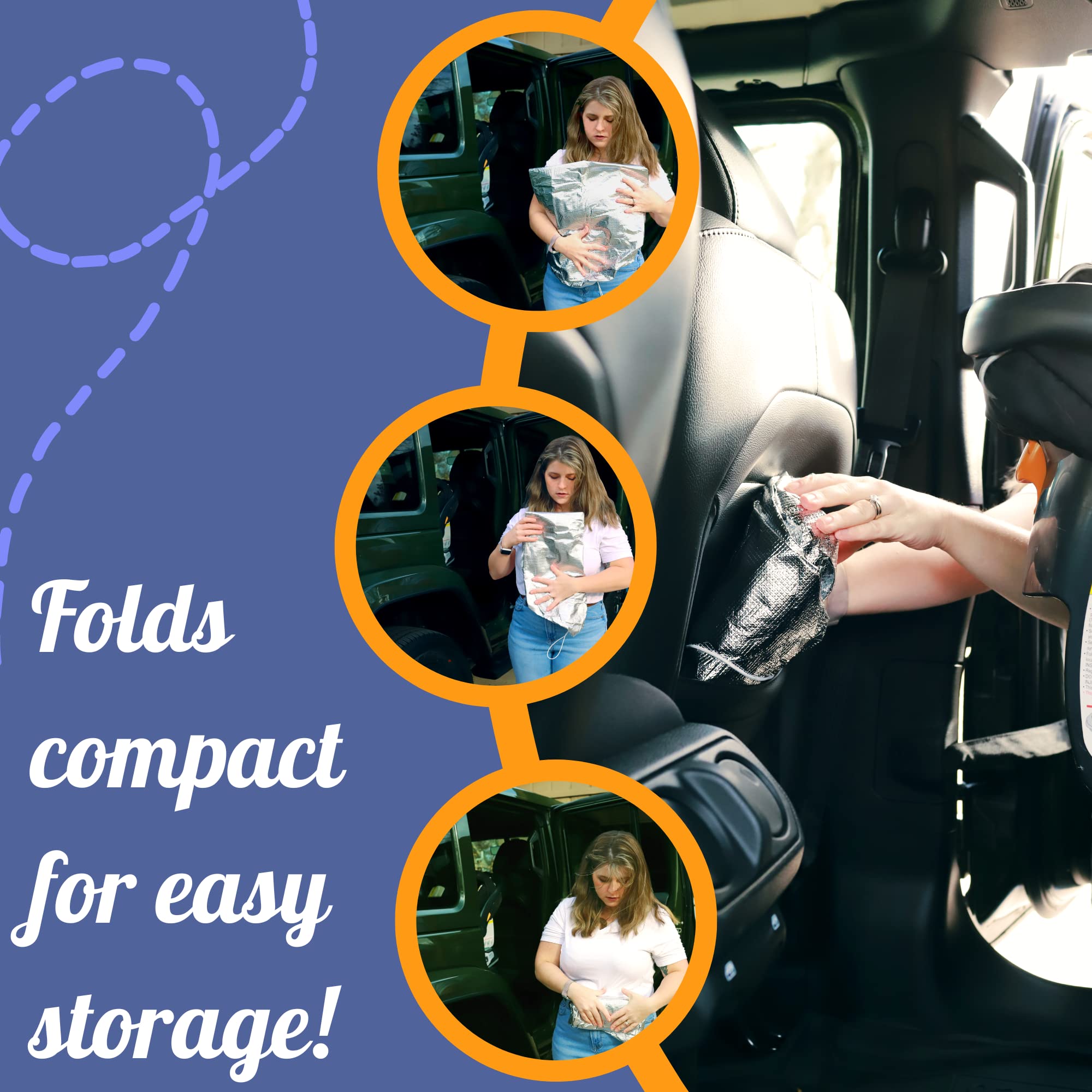Mommy's Helper car seat sun shade rolled for storage keeps compact between uses.