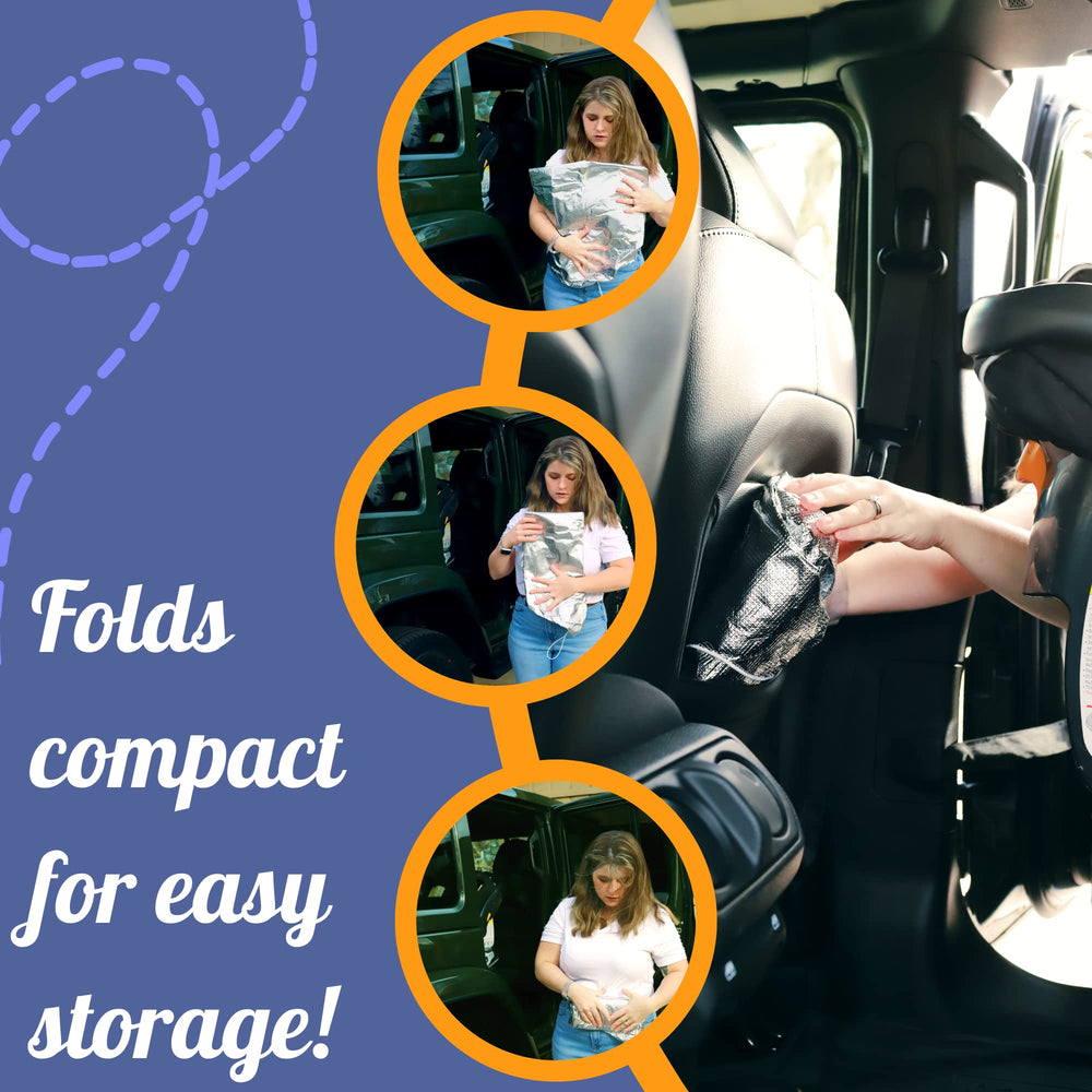 Mommy's Helper car seat sun shade rolled for storage keeps compact between uses.
