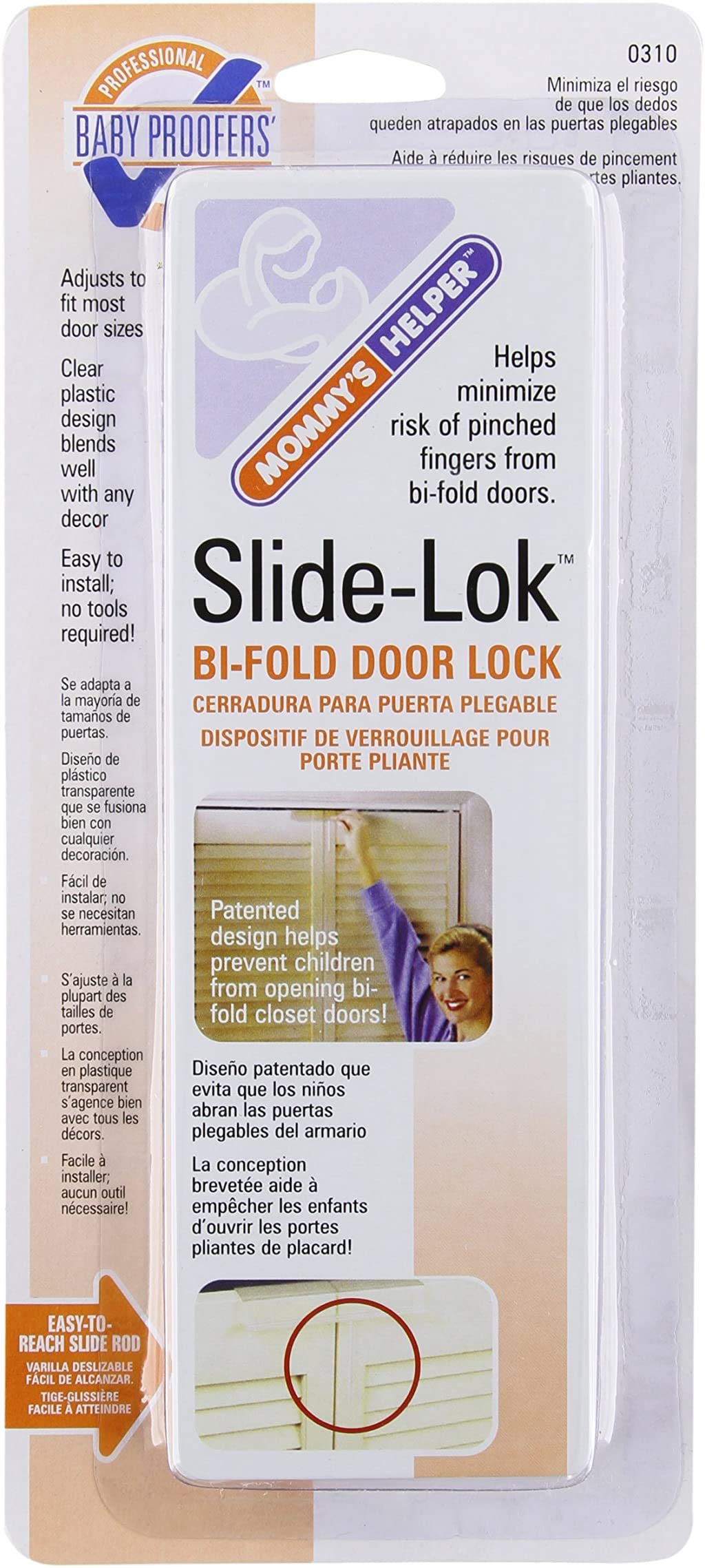 Mommy's Helper Slide-Lok on closed doors for discreet child safety in closets.