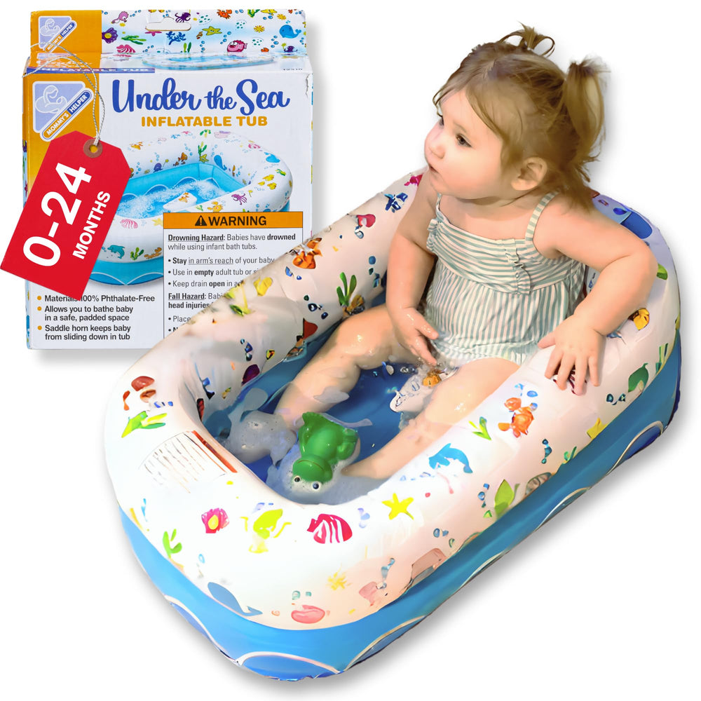 Mommy's Helper under-sea inflatable bathtub with a playful sea design for bath time.