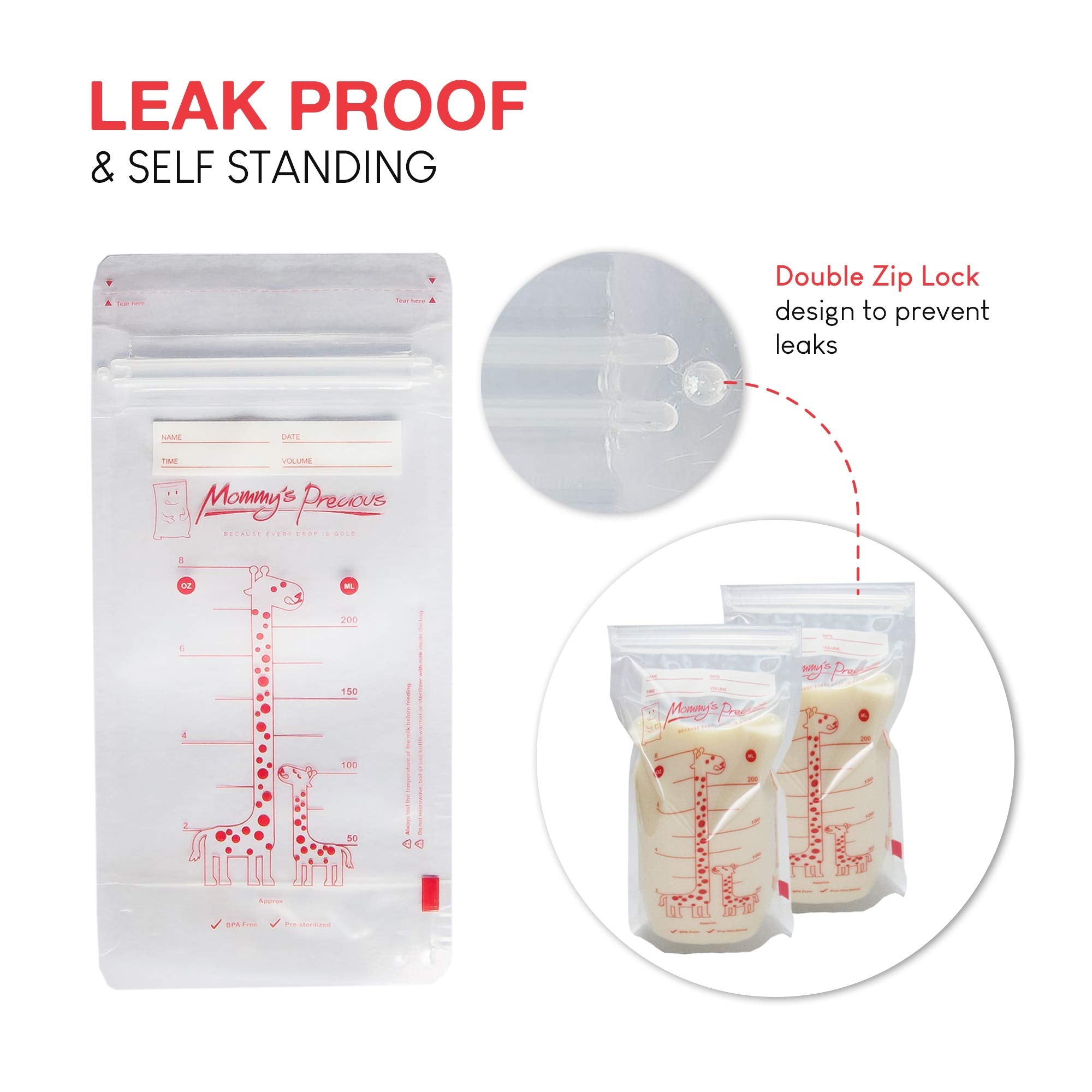 Mommy's Precious bag shows front measurement lines for accurate portions