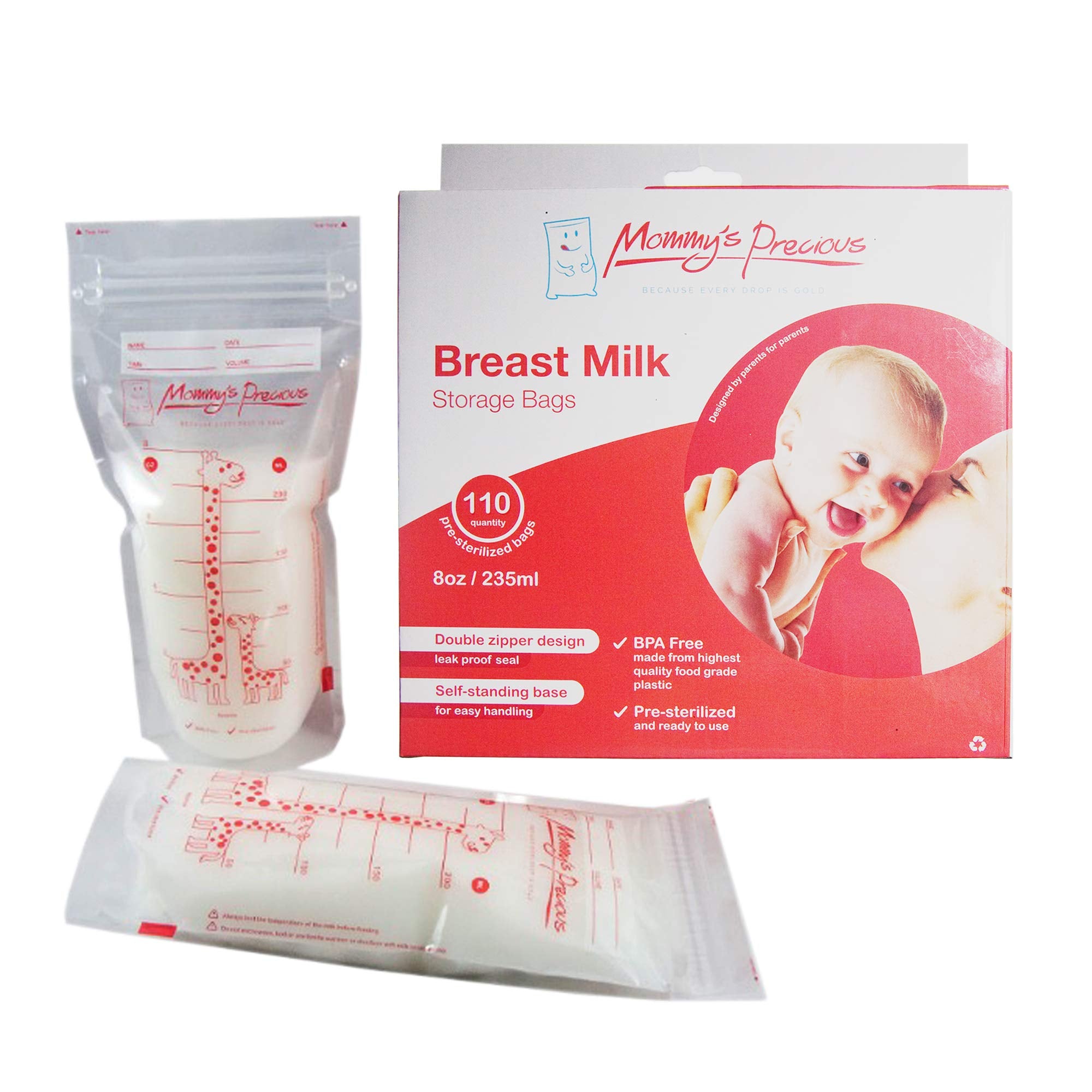Mommy's Precious sterilized breastmilk bag packaging ready for freezing