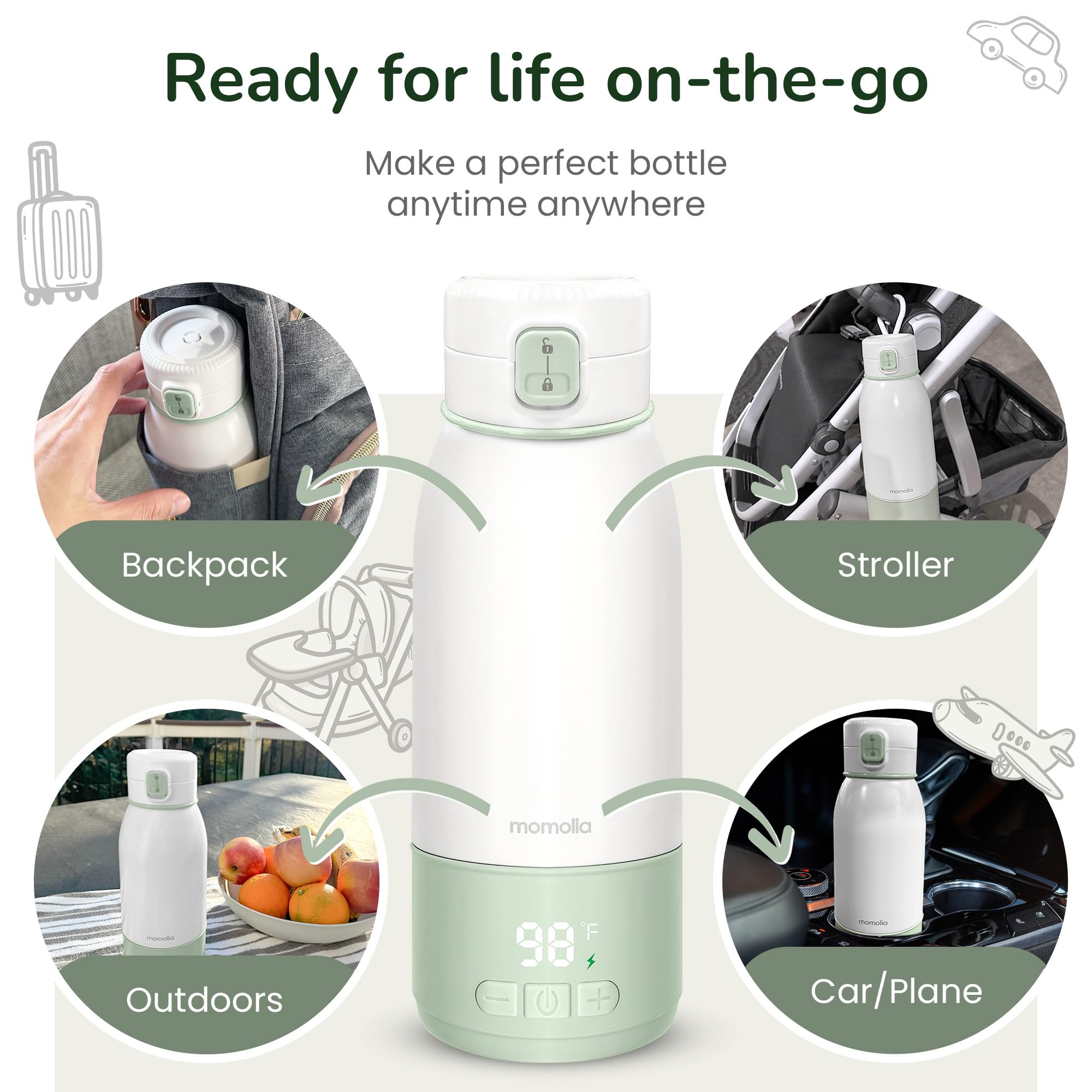 MOMOLIA portable milk warmer leak-proof seal ensures worry-free travel