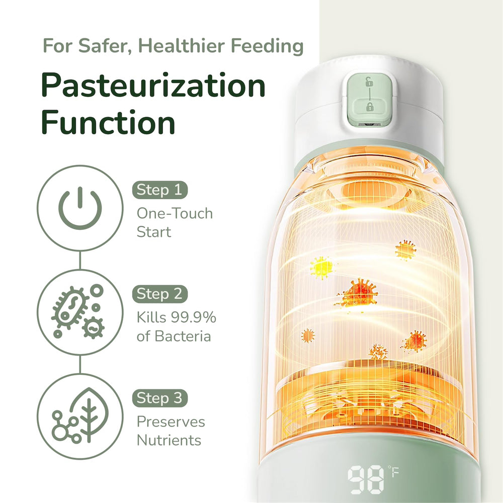 MOMOLIA portable milk warmer side view highlights slim profile for easy bag packing