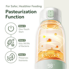 MOMOLIA portable milk warmer side view highlights slim profile for easy bag packing