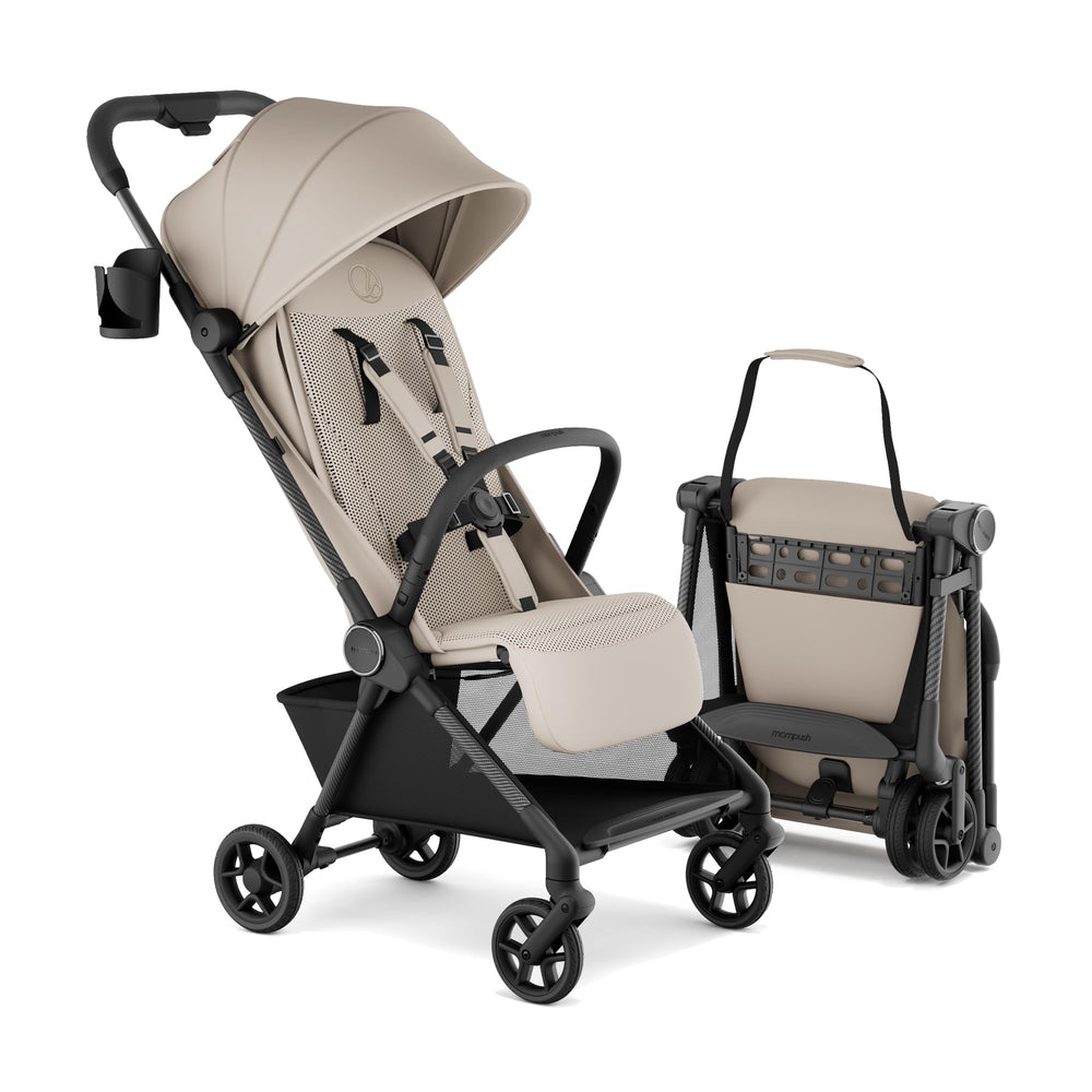 Mompush Nexis Carbon stroller front view shows ultralight, travel-ready design.