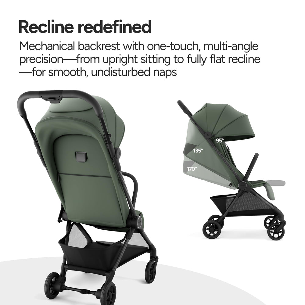 Mompush Nexis Carbon Travel Stroller carbon frame blends strength with lightness for travel.