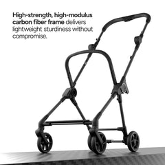 Mompush Nexis Carbon Travel Stroller ultra canopy shields sun and ventilates with mesh window.
