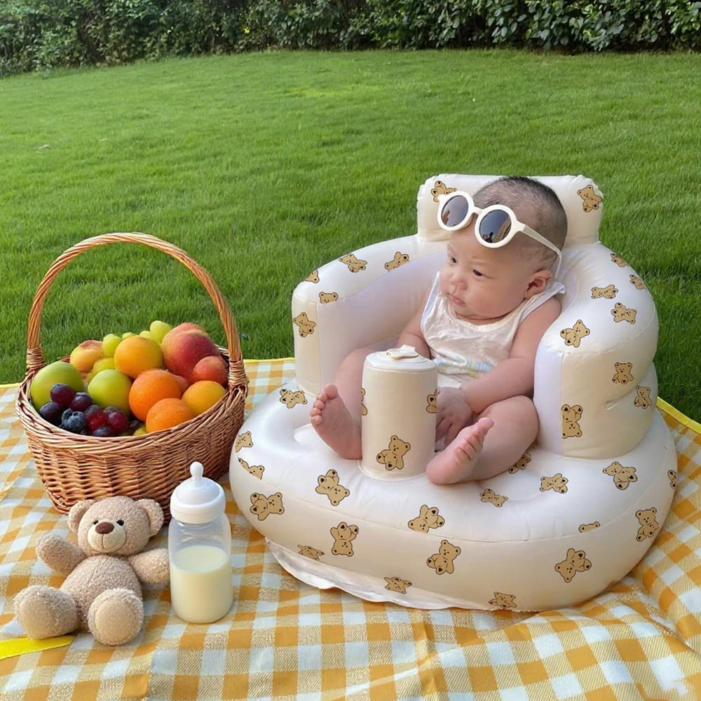 Momsnug Bear inflatable seat in use showing ergonomic support
