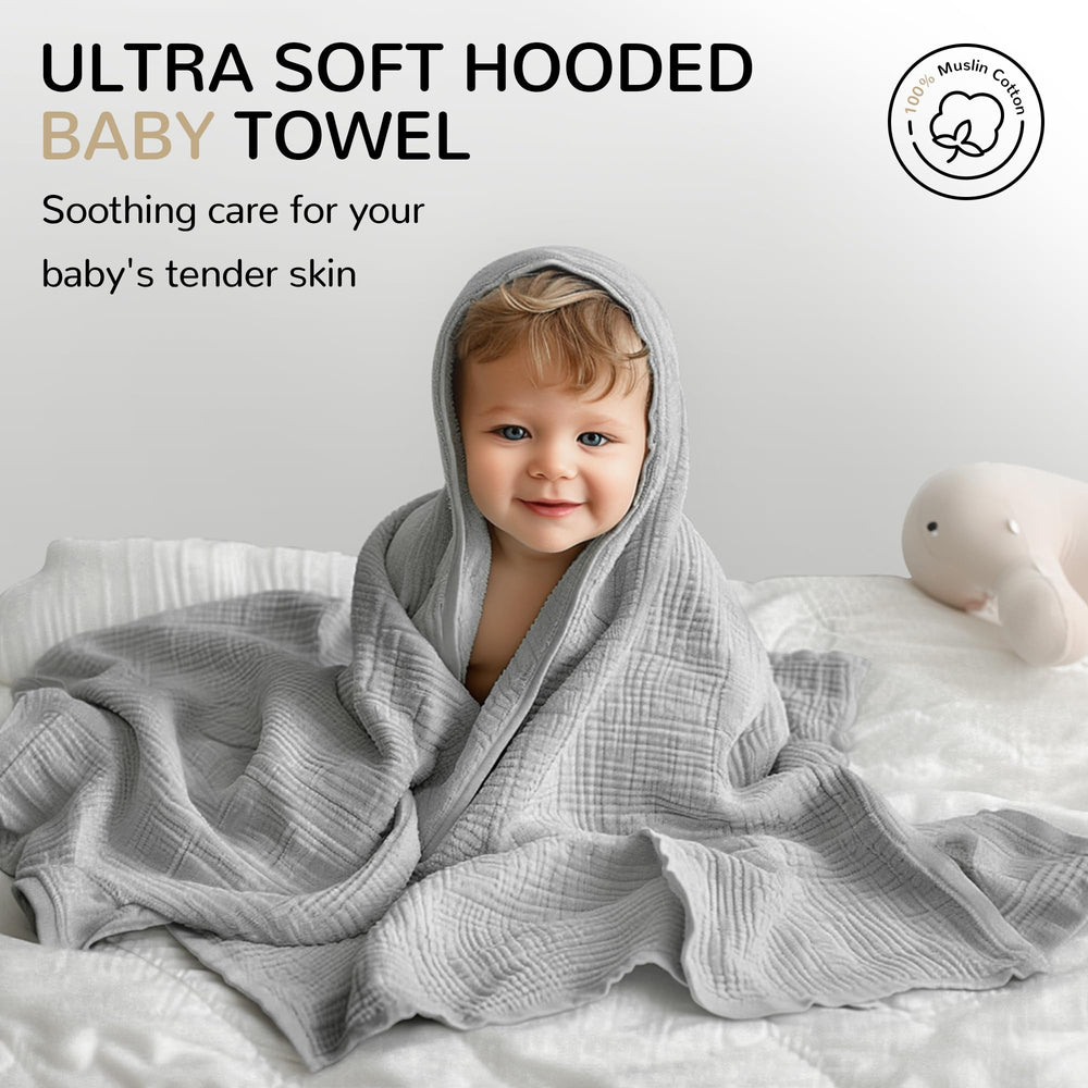 Momsnug hooded towel hood detail showing gentle face protection after bath