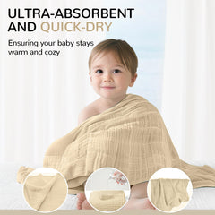 Momsnug 35x35 inches towel in use after bath, wrapping baby warmly