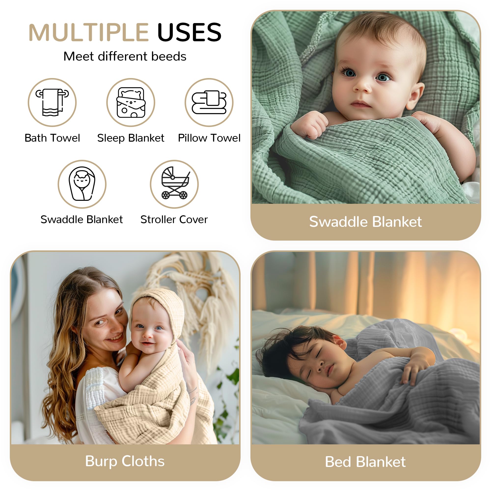 Momsnug muslin towel colors green grey apricot for stylish bath time