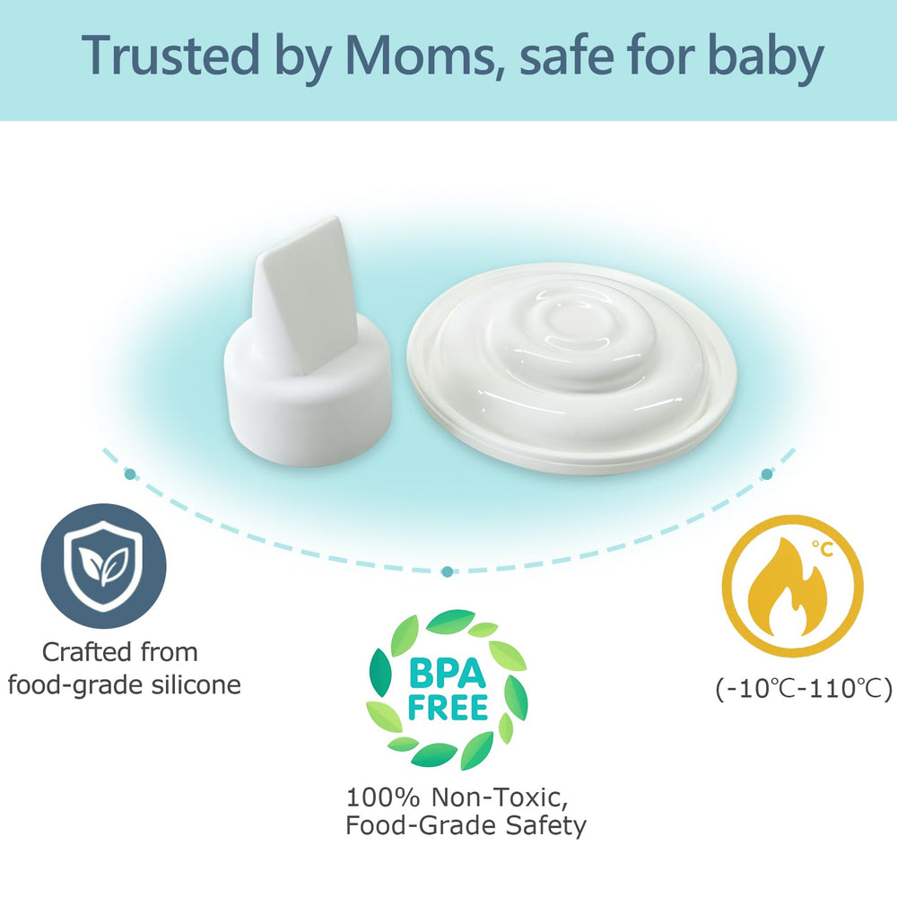 Momstouch silicone membranes 4-pack, BPA-free and safe for sterilization.