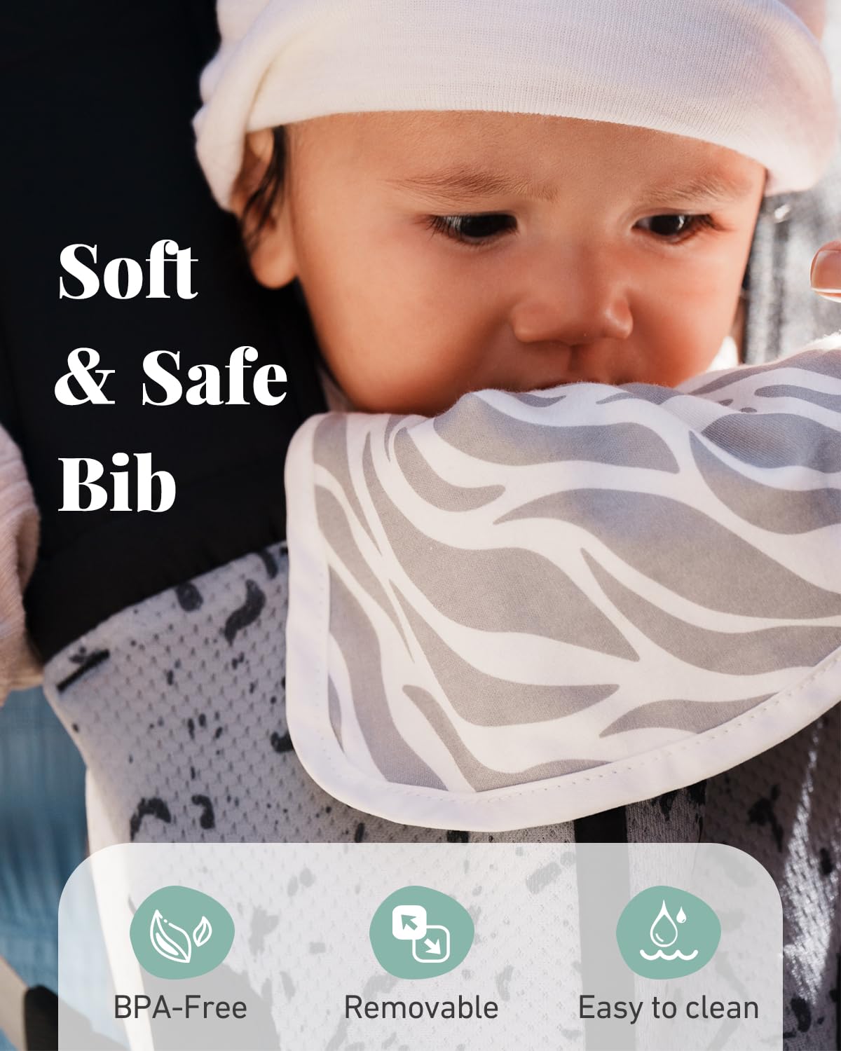 MOMTORY baby carrier-drool-bib-design adds practical, easy-clean features for messy moments.