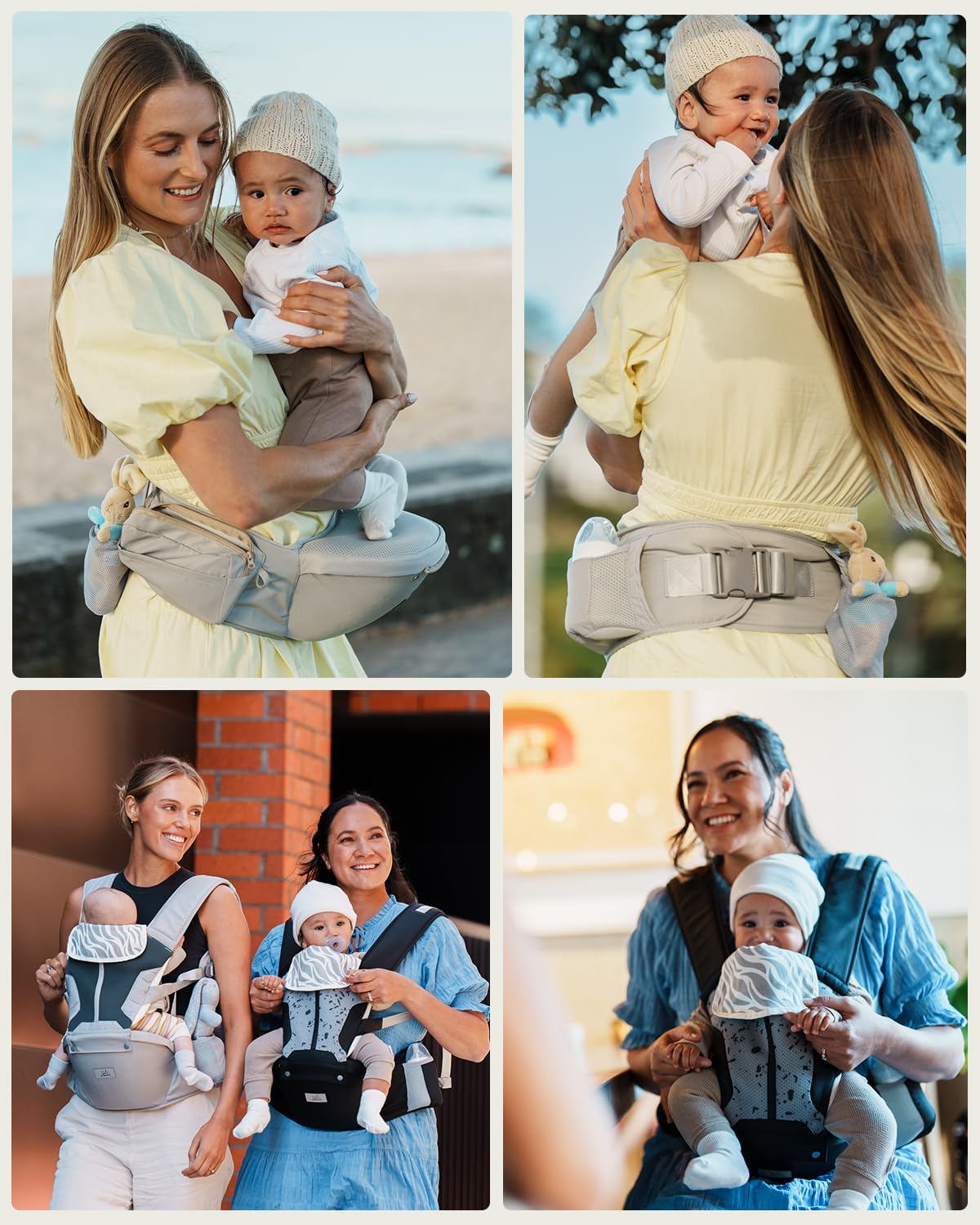 MOMTORY baby carrier-ergonomic-m-position demonstrates natural hip-seat positioning for comfortable carrying.