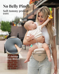 MOMTORY StowNGO Pro hip seat showing even weight distribution