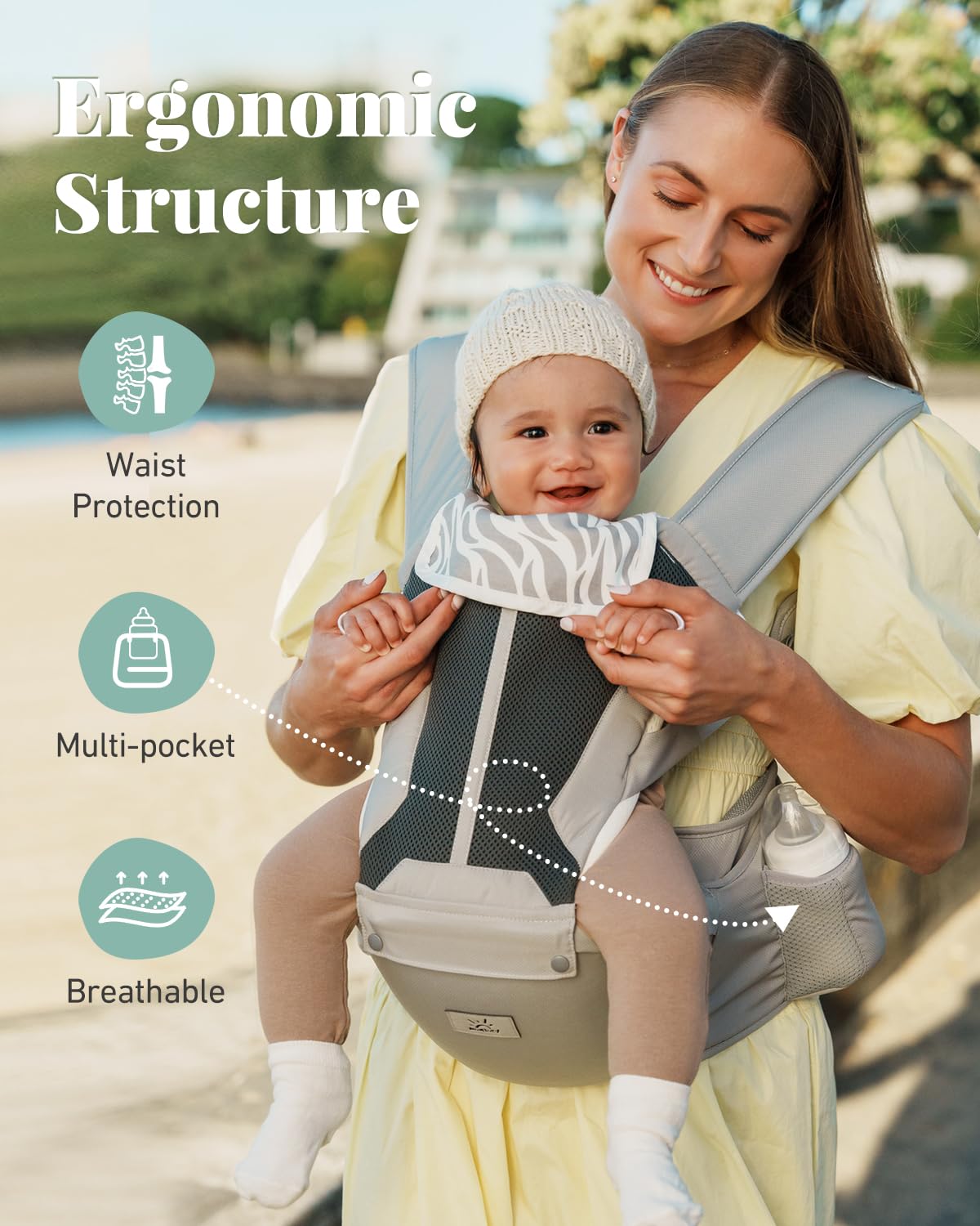 MOMTORY teething bib area demonstrates soft protection for drool