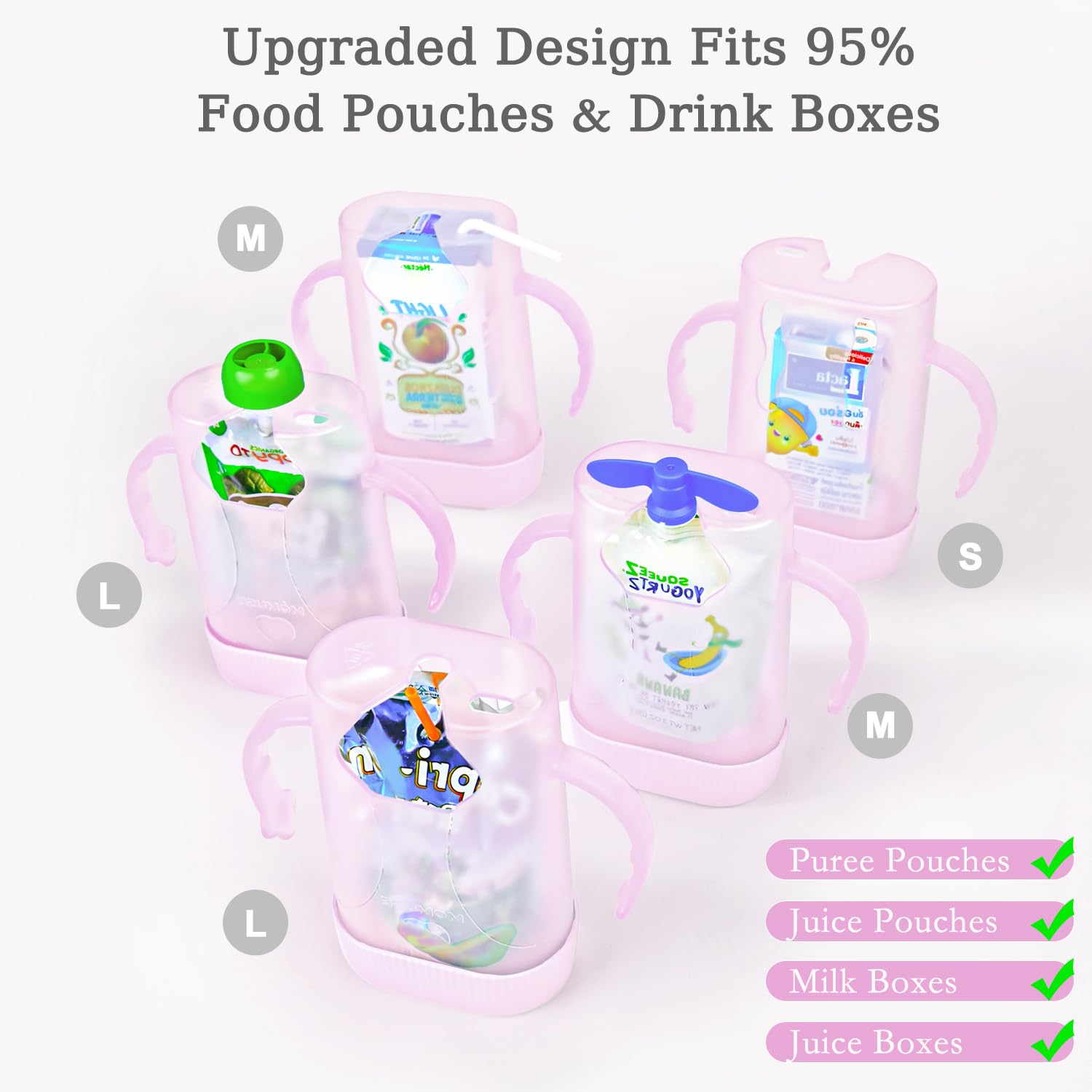 MOMUSE Dual-Lid Pouch Holder baby-hold view highlights easy-grip curved handle for small hands