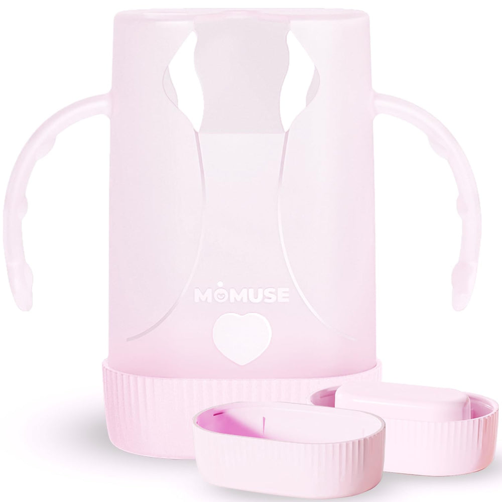 MOMUSE Dual-Lid Pouch Holder front view shows grip-friendly design for easy self-feeding