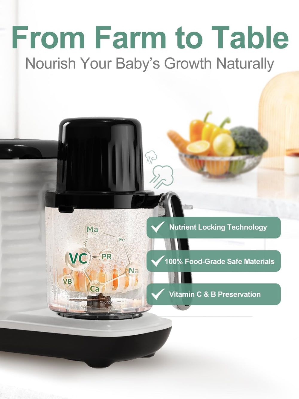 MOMYEASY auto-blend mode delivers hands-free smooth purées.