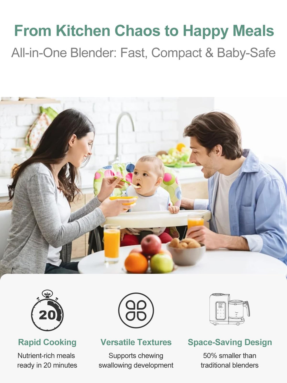 MOMYEASY auto cooking touch panel shows effortless control for quick baby meals.