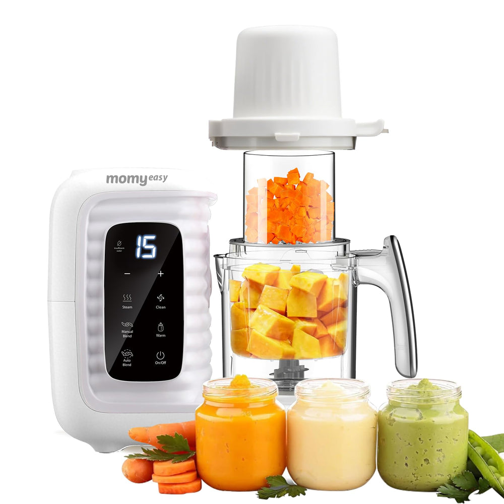 MOMYEASY baby food maker overview shows all-in-one convenience for homemade meals.