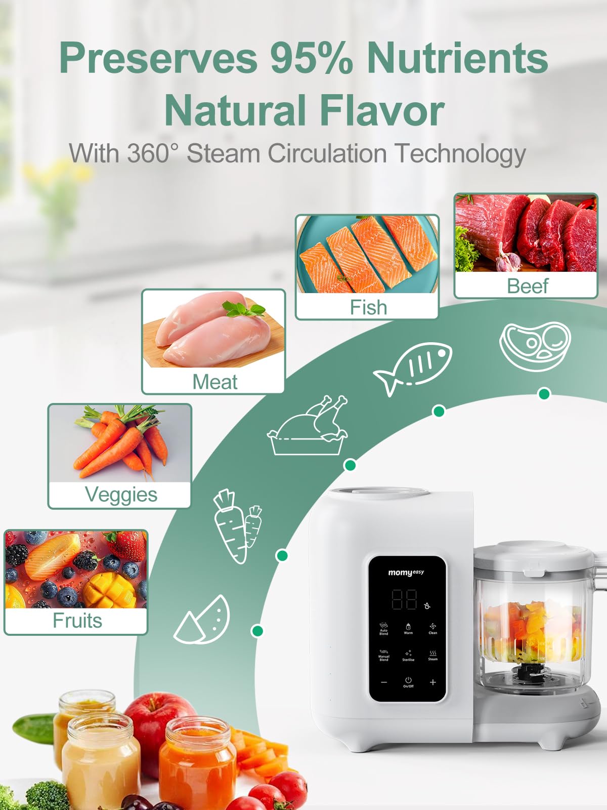 MOMYEASY bottle warmer feature demonstrates convenient temperature-ready bottles during feeds.