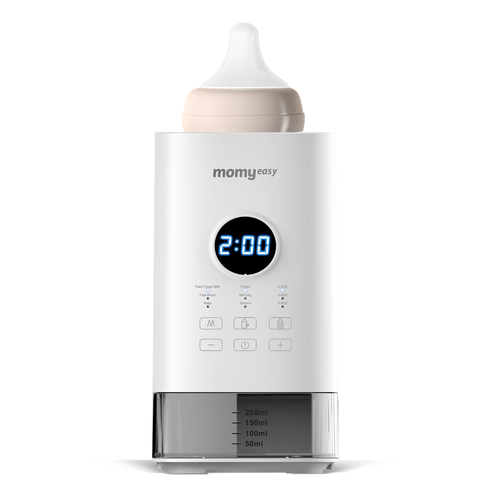 MOMYEASY bottle warmer front view demonstrates quick, quiet warming.