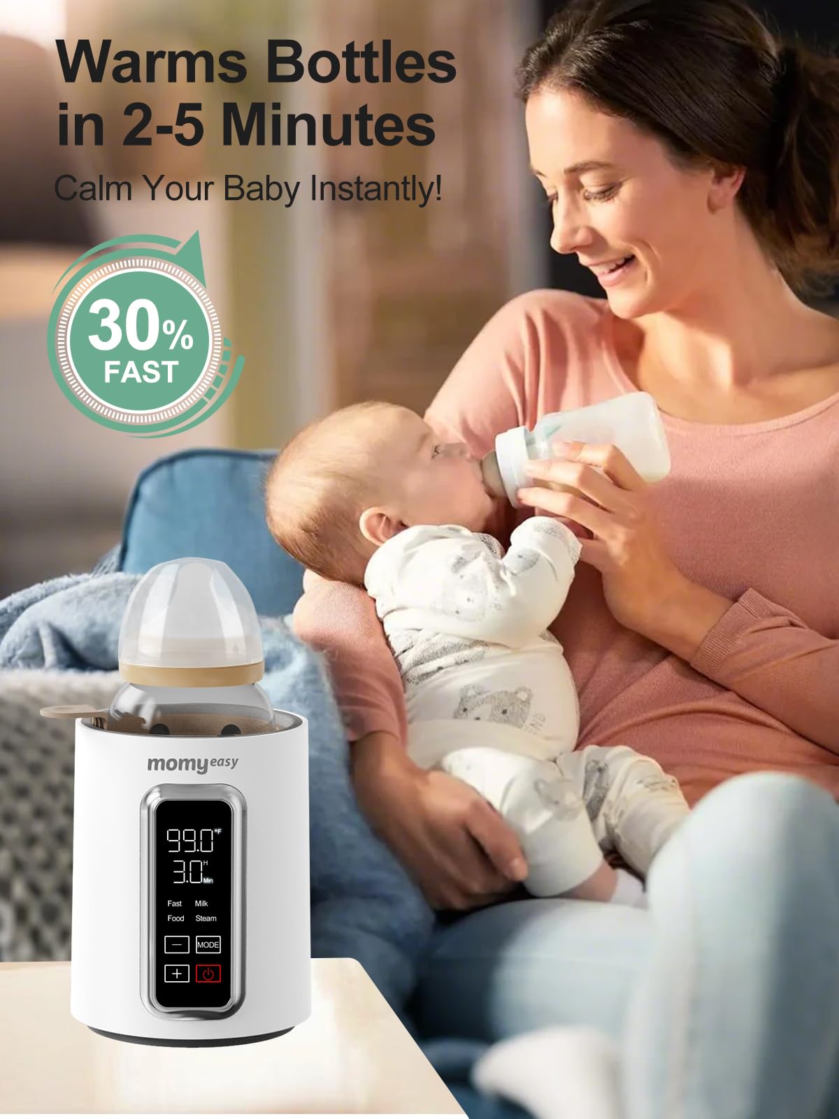 Momyeasy bottle warmer steam heating shows gentle, even heating