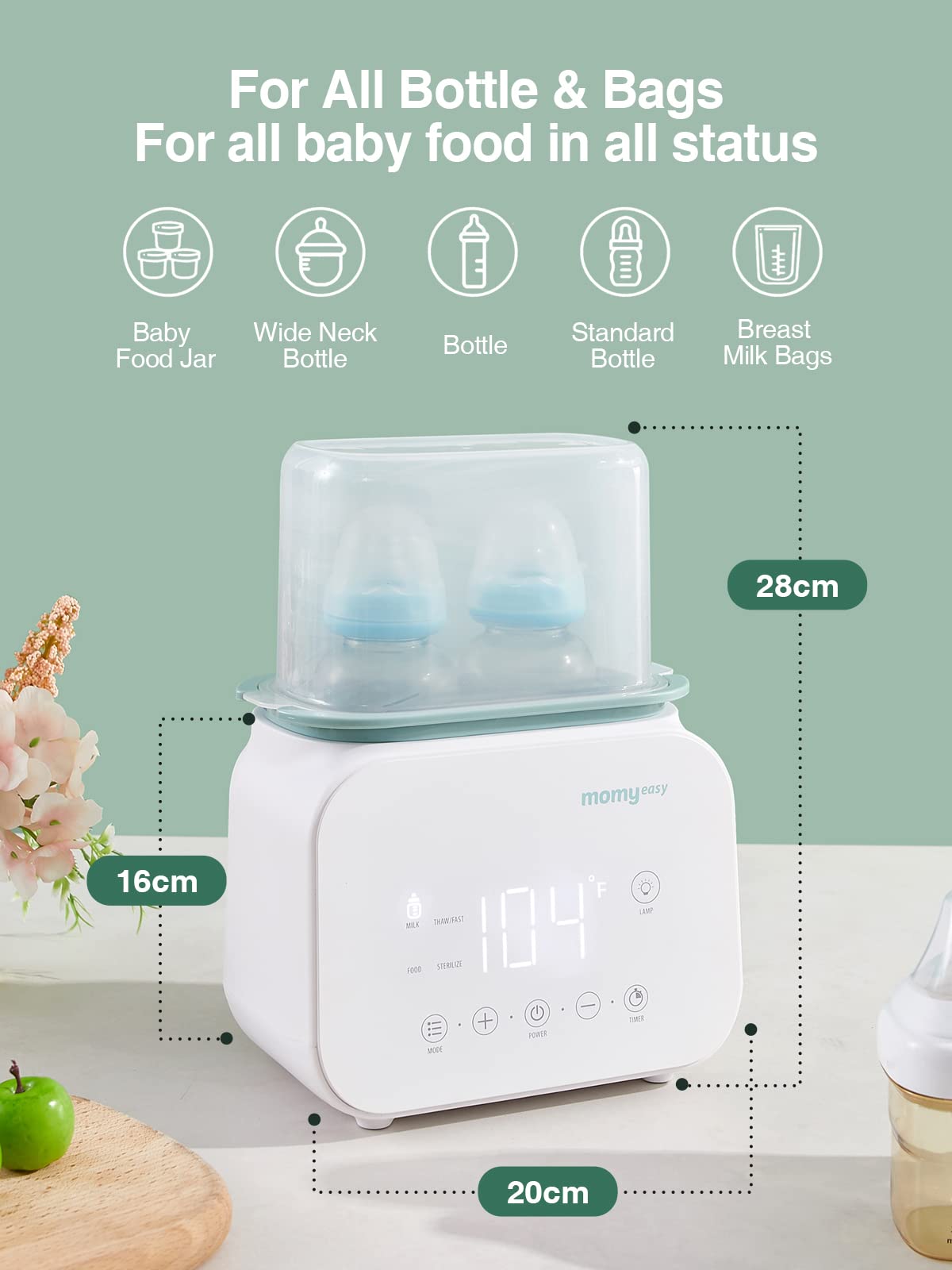 MOMYEASY bottle warmer demonstrates safe temperature control for comfortable feeding.