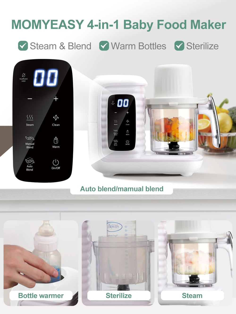 MOMYEASY bottle-warming function quickly warms milk for on-the-go feeds.