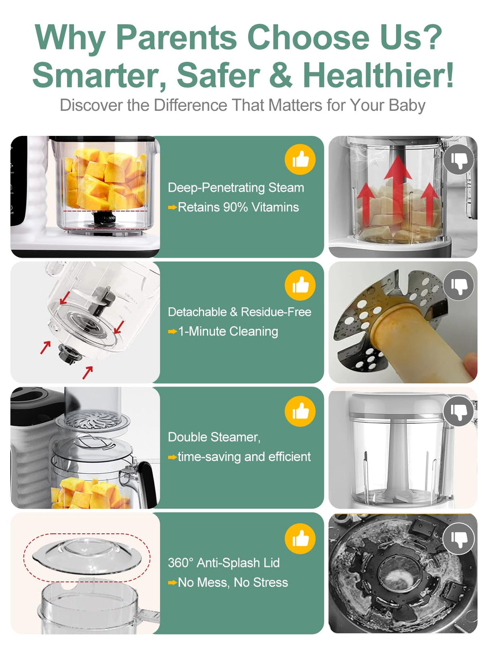 MOMYEASY manual blend control for customizable texture during feeding.